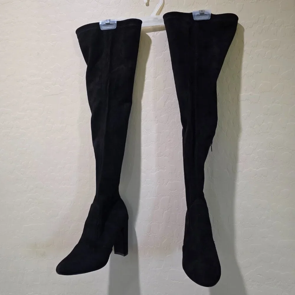 NWOT Black Faux Suede Over the Knee Thigh High Heeled Winter Goth Boots Boot 39